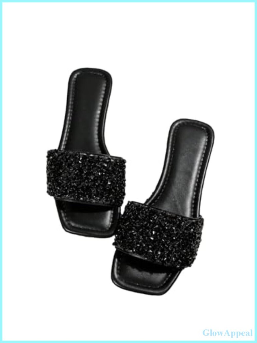 Sparkly Flat Sandals Dressy Open Toe Glitter Slide Shoes